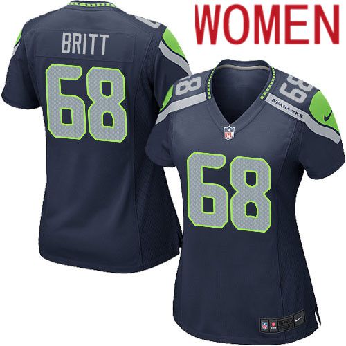 Women Seattle Seahawks #68 Justin Britt Nike Navy Game NFL Jersey